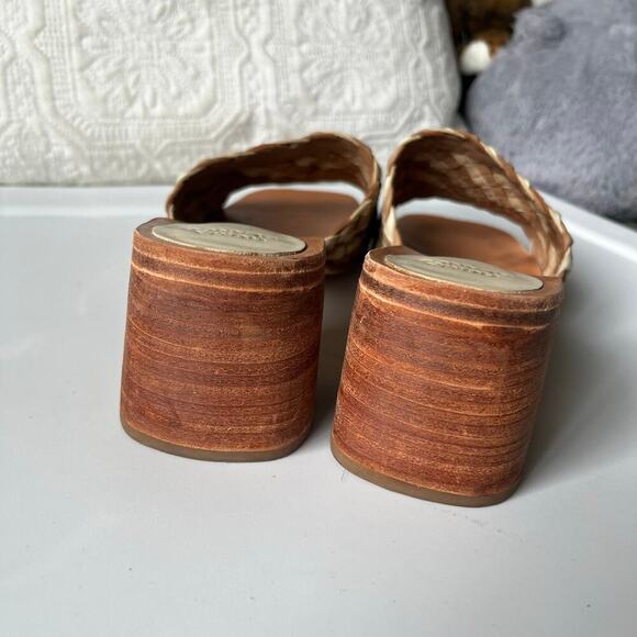 Huma Blanco  Gia Leather Woven Wooden Sandal Tan Cream Size 40/ 10 - Picture 6 of 6